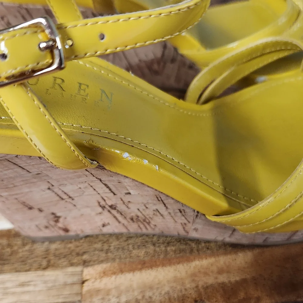 Ralph Lauren Yellow Strappy Wedge Sandals - Picture 3 of 9